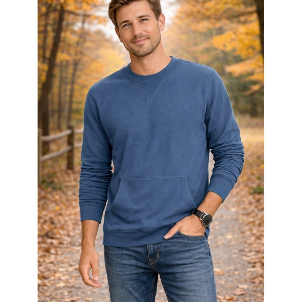 Icebreaker Merino Mens Blue Crewneck Sweatshirt Wool Blend Pocket Small